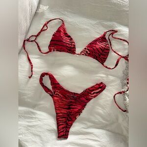 Red Tiger Print Bikini Set
